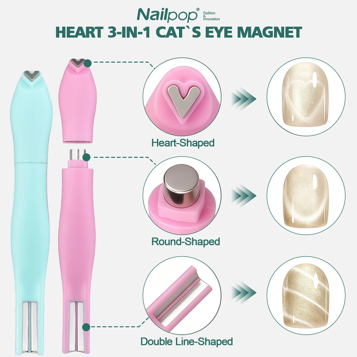 Nailpop vários modelos ímã de olho de gato 3-em-1 multifuncional arte de unha bastão magnético forte para esmalte em gel ferramenta de manicure diy 1 peça