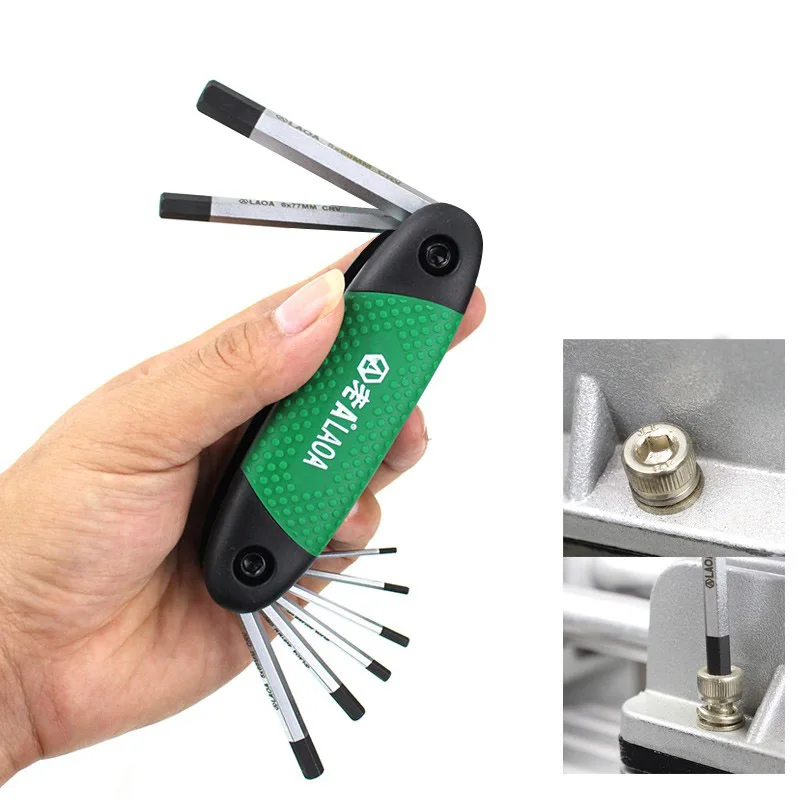 LAOA 8in1 Hex Key Portable Allen Driver Hexagon Socket Key Set Bike Repair Folding Wrench Size 1-8mm