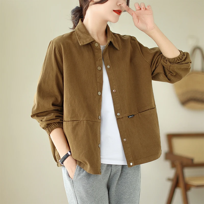 Cotton Jacket Women\'s Casual Loose Thin Korean Fashion Autumn Solid Color Long-sleeved Coat Women Harajuku Jaquetas