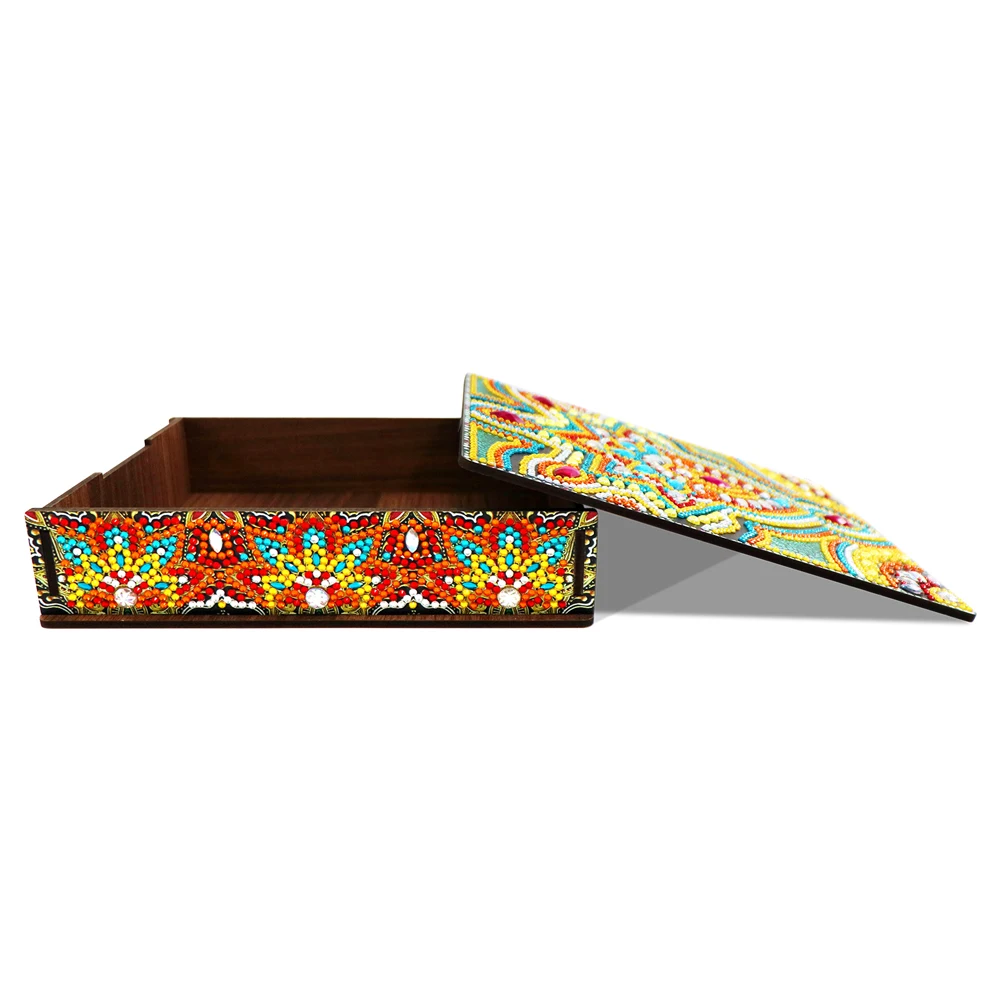 

Classic Mandala Diamond Drawing Jewelry Storage Box DIY Special Shaped Drill Wood Organizer Case Holder Mosaic Art