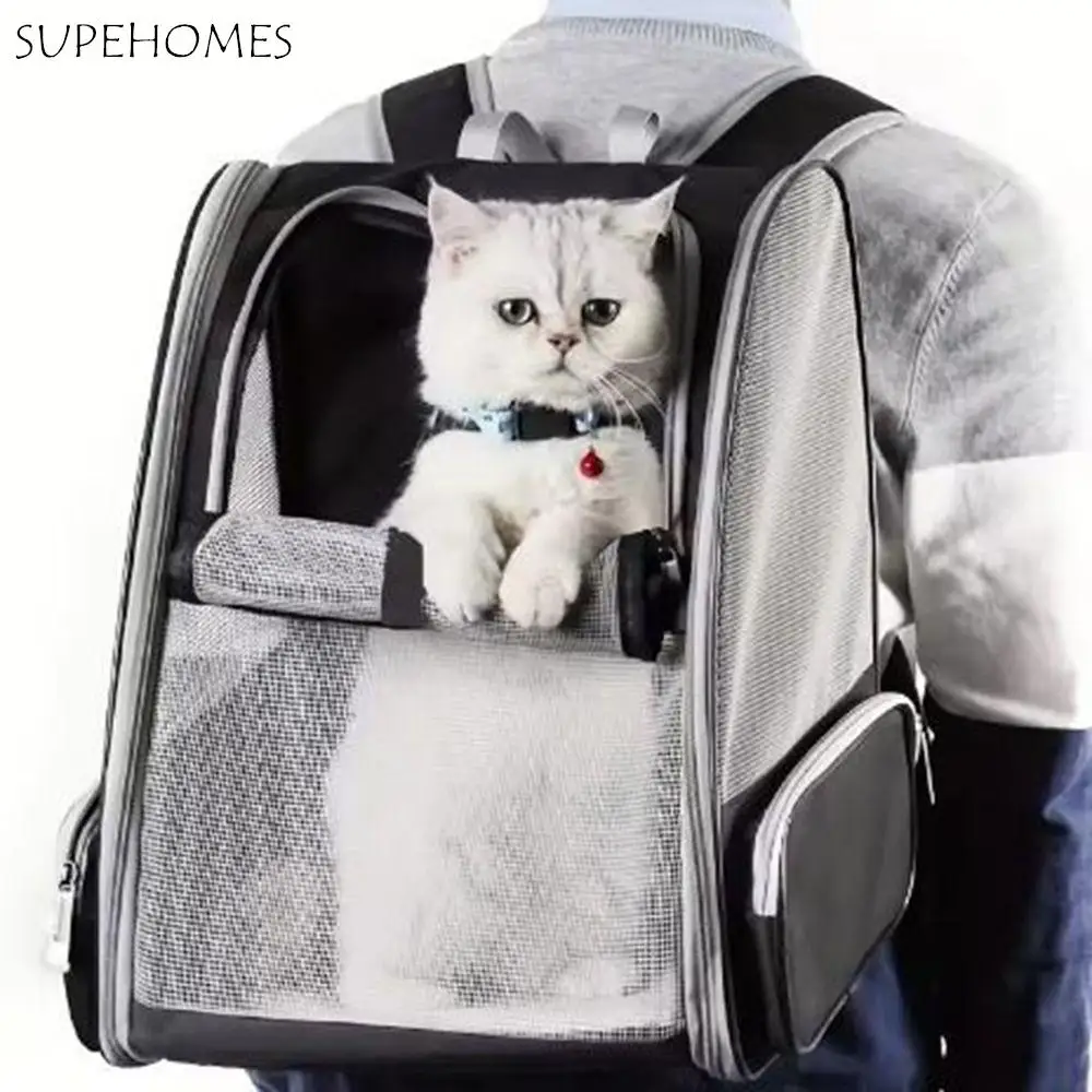

Opening-Mesh Pet Cat Backpacks Large Capacity Front Window Cat Carrier Shoulder Bag Comfortable Foldable Cat Backpack Outdoor