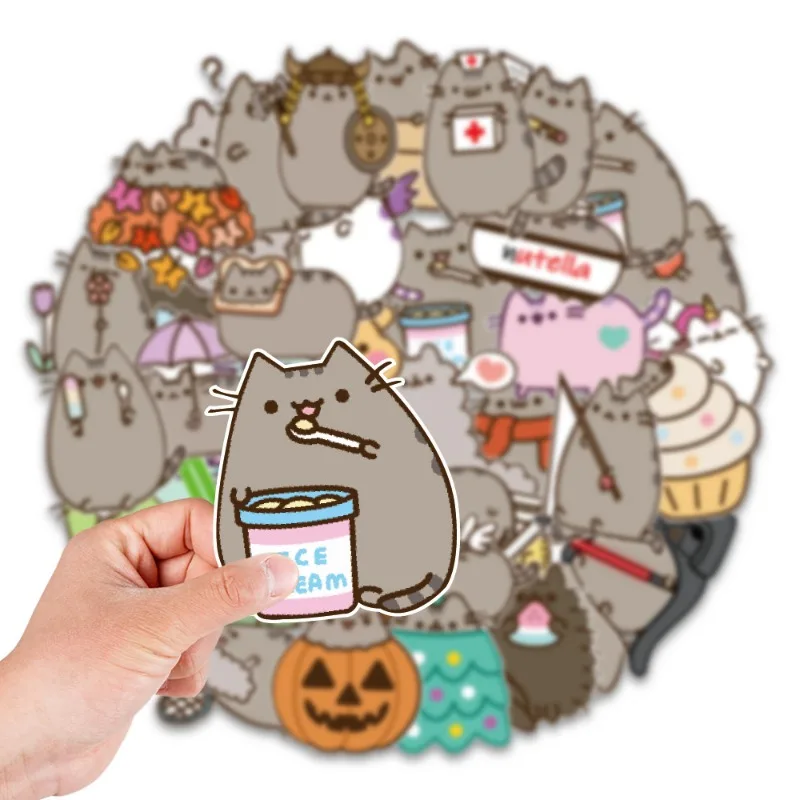 50PCS Pusheen Series Stickers Cartoon DIY Phone Suitcase Noteobook Cute Fat Cat Decals Anime Children Gifts Cute Toys 2024 New