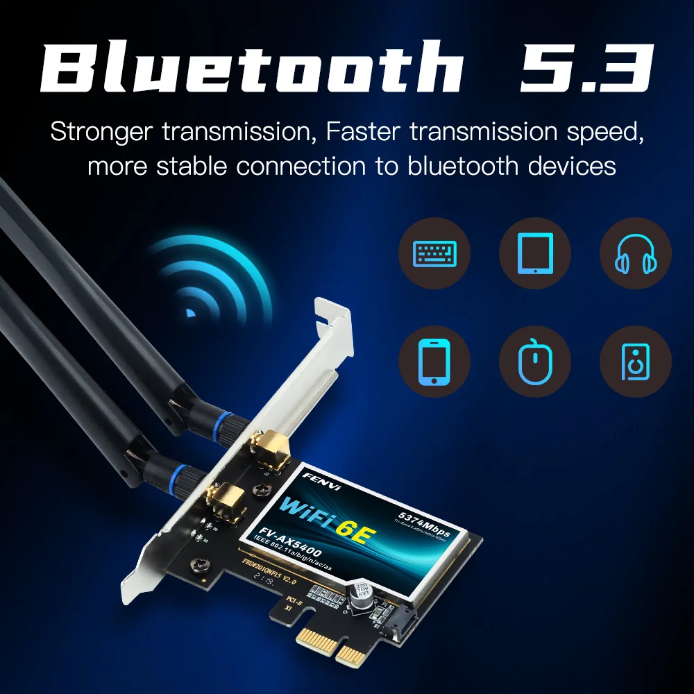 Imagem -04 - Fenvi-placa de Rede sem Fio para pc Wi-fi 6e Ax210 Pcie Bluetooth 5.3 Tri Band 2.4g 5g 6ghz 802.11ax Wifi6 10 11