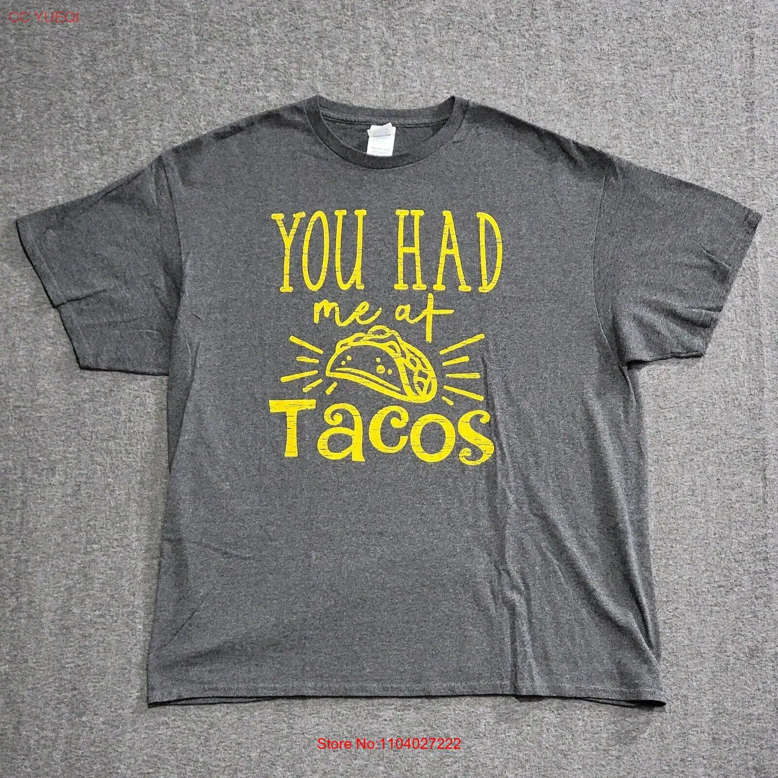 You Had Me At Tacos T-shirt Mens Size XL Gray Yellow Graphic Tee Funny Food