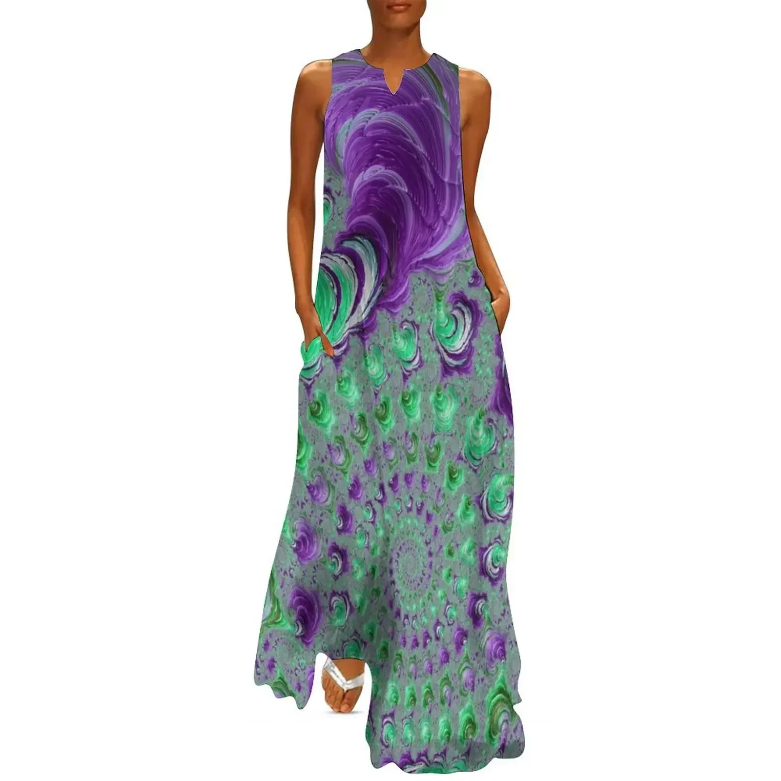 

Purple and Green Fractal Long Dress Long veiled dresses Prom gown Dress