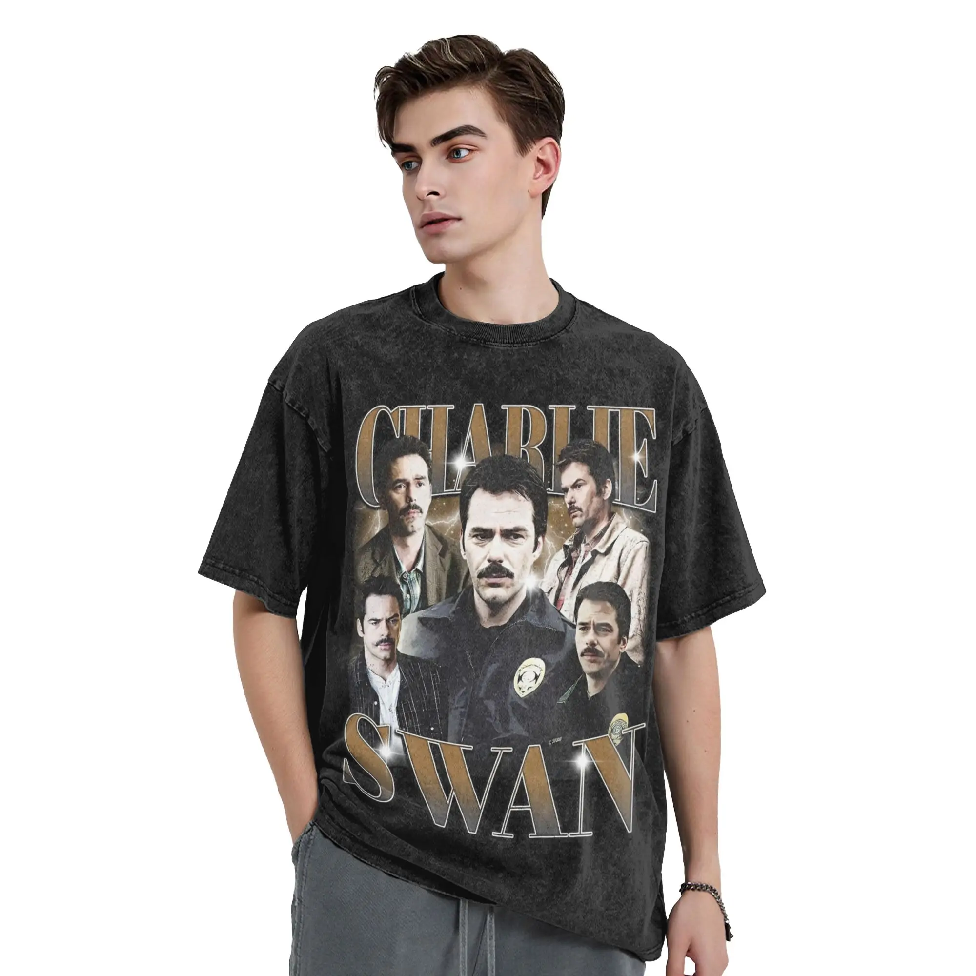 Charlie Swan Retro 90s Twilight Washed T Shirt Streetwear Hip Hop Novelty T-Shirt  Tee Shirt Men Women Cotton Oversize Printed