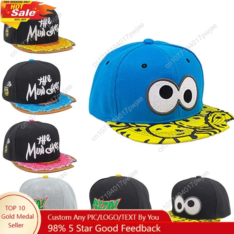 

Eye PIZZA Embroidered cartoon flat-rim hip hop hat Cartoon hat Spring and Autumn Outdoor Adjustable Casual Sunscreen Hat