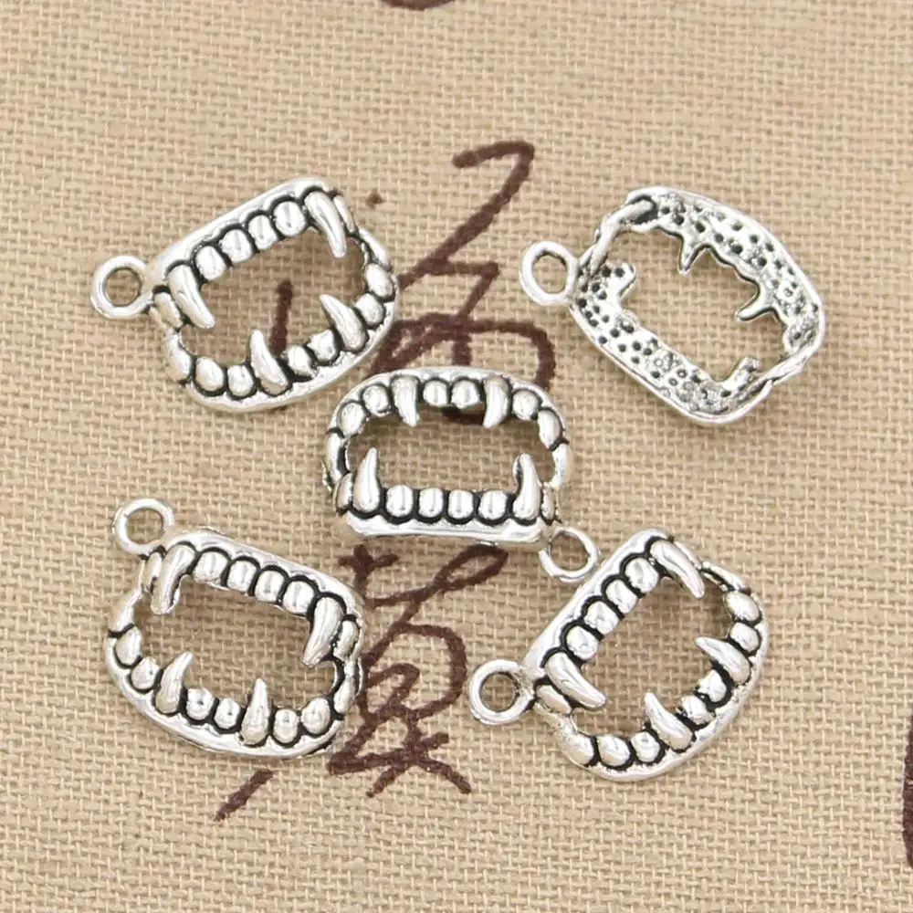 30 sztuk Charms wampir Dracula kły zęby 17x12mm ręcznie robione wisiorki, Vintage tybetański kolor srebrny, DIY na bransoletkę naszyjnik