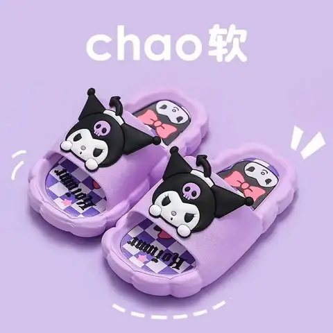 새로운 Sanrio Kuromi 어린이 슬리퍼 여름 공주 스타일 귀여운 만화 실내 집 미끄럼 방지 샌들 외부 착용 가능 kawaii
