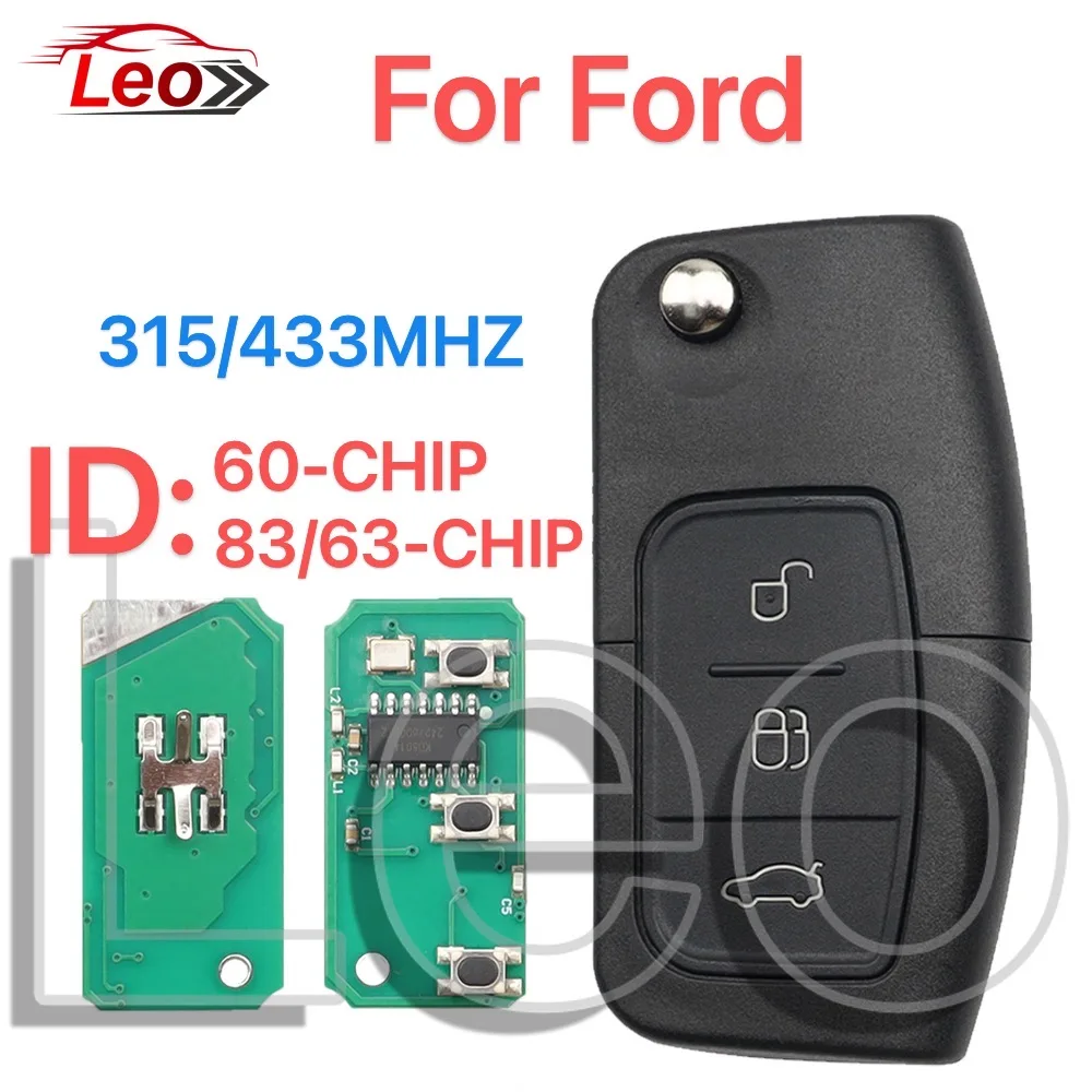 

Leo Remote Flip Key For Ford Focus Mondeo C Max S Max Galaxy Fiesta keyless go 433/315MHz ID：60chip/63chip HU101 FO21 Blade 3B
