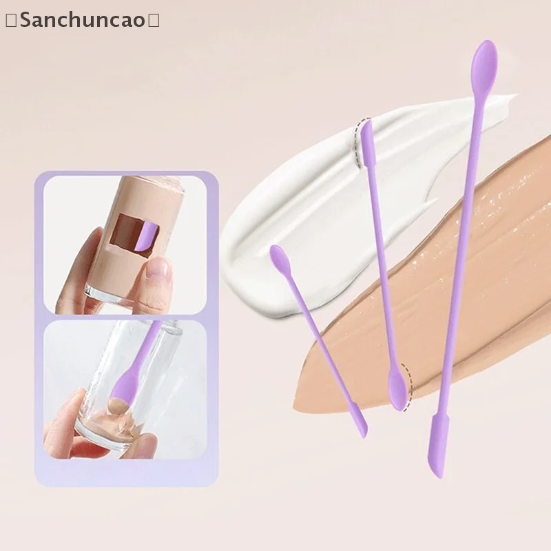 [San]: مجموعة ملعقة سيليكون مكونة من 3 قطع مكشطة برأسين لمستحضرات التجميل كريم مربى زجاجة عميقة ملعقة صغيرة طرف مطول لمكياج السبا أيضًا