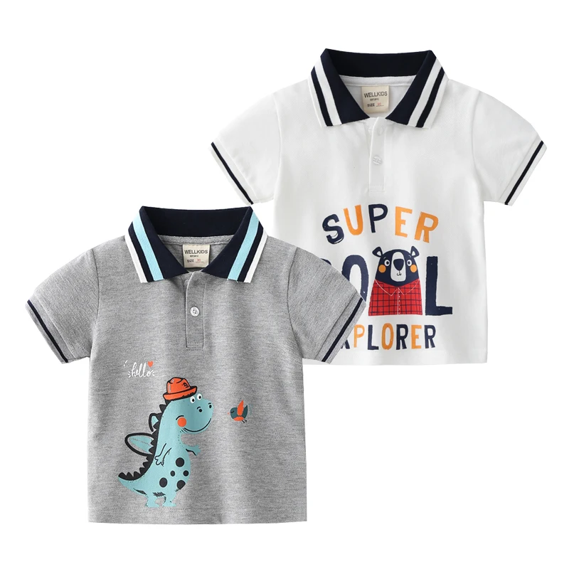 

Cartoon Children Polo Shirt Pearl Cotton Fabric Boys Tshirts Summer Toddler Tees Kids Clothes