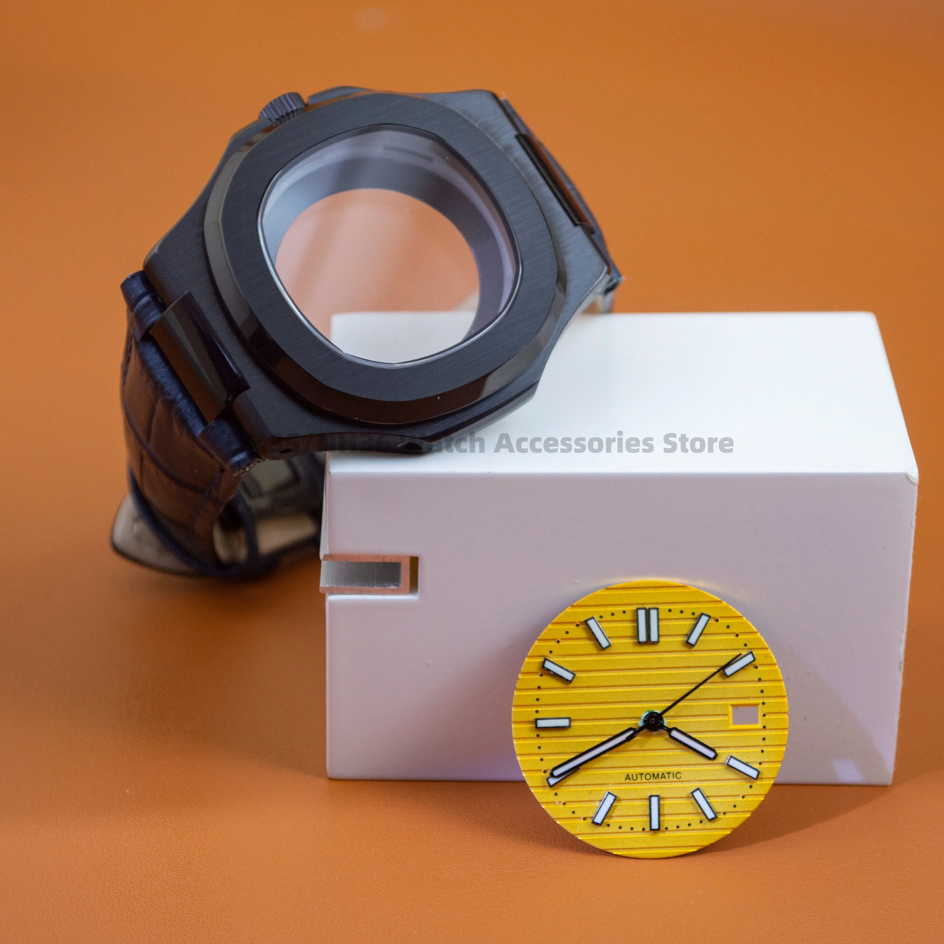 316L Stainless Steel Case Genuine Leather Watchband Sapphire Glass 41mm Men Watch Case For NH35 Movement 28.5mm Dial Parts