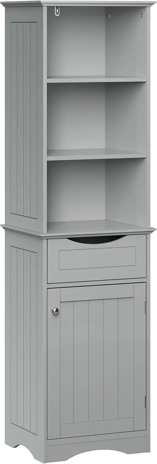 

Gray Ashland Freestanding Bathroom Storage Cabinet with Three Open Shelves and Drawer, Size Options