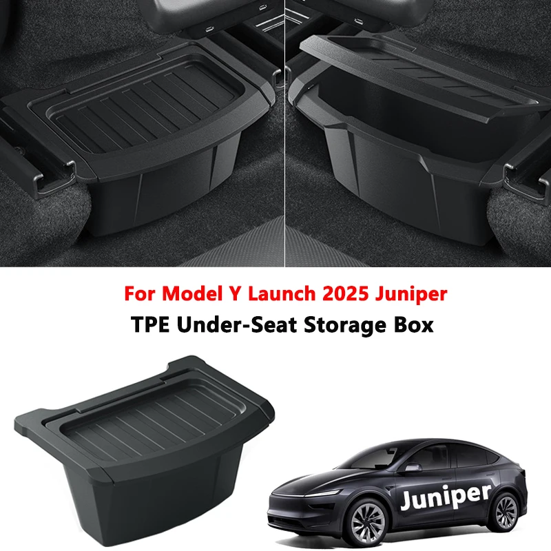 Under Seat Storage Tray Compatible for Tesla Model Y Juniper 2025 Rear Middle Hidden Storage Bin Car Seat Organizer Accessories