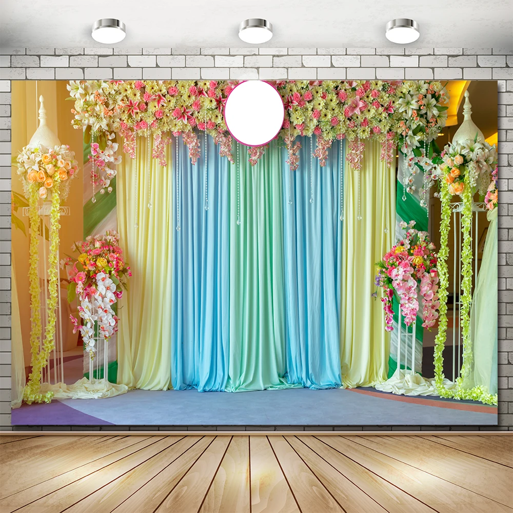 

Wedding Engagement Party Decoration Photo Backdrop Flowers Floral Wall Baby Shower Photocall Photozone Photography Background