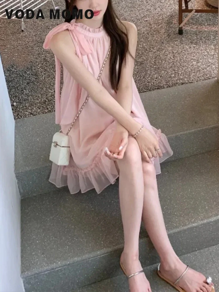 Elegant Dress Korean Style Fashion Pure Color Dress Female 2023 New Summer Sweet Y2k Mini Dress Party Women Casual Sleeveless