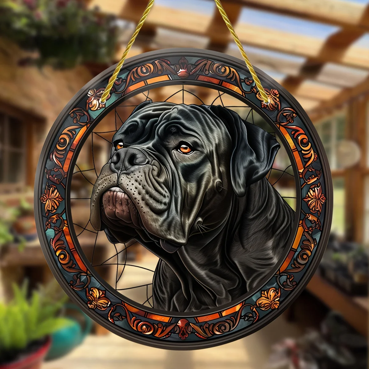 

Bullmastiff Stained Glass Window Hanging Suncatcher,Round Acrylic Sign,Wreath&Home Accent,Garden Patio Room Ornament,Gift