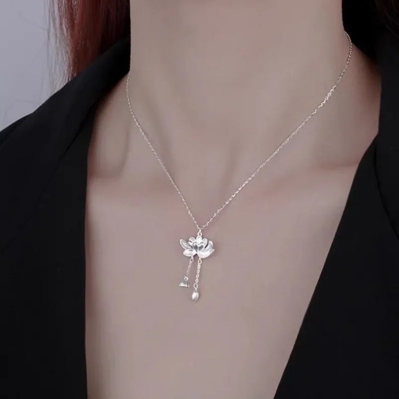 جديد النمط الصيني لوتس شرابة قلادة قلادة للنساء الطازجة والحلو نمط قلادة Collares tendencia 2025 مجوهرات