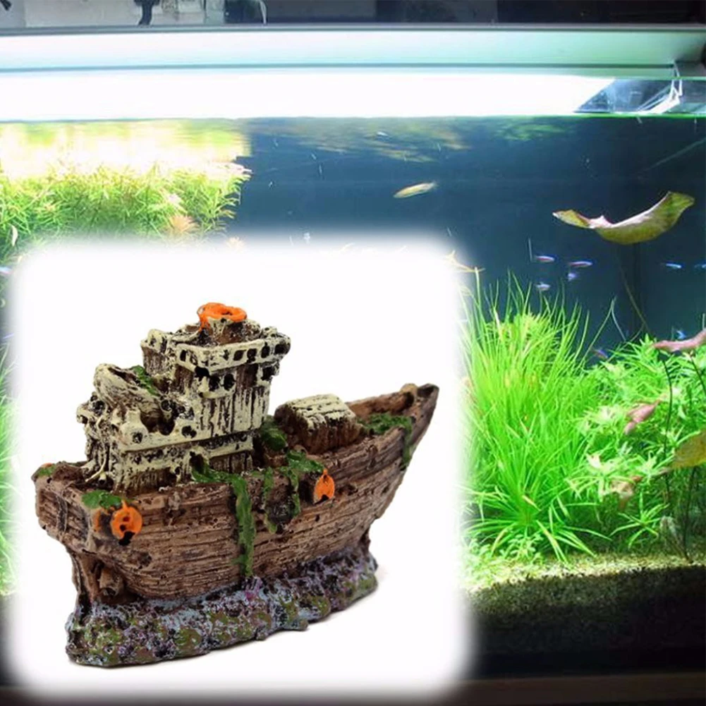 1Pcs Resin Mini Pirate Sunk Ship Ornament  Boat Aquarium Fish Tank Waterscape Cave Decoration