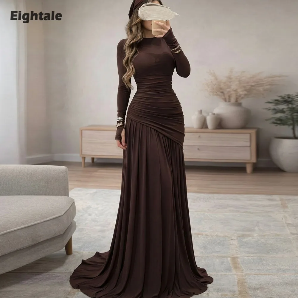 

Eightale арабское вечернее платье эластичное коричневое с круглым вырезом и складками с длинными рукавами по индивидуальному заказу платье для выпускного вечера мусульманское вечернее платье robe de soiree