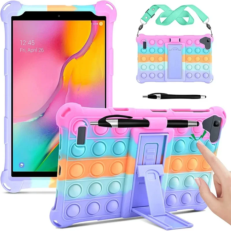 Miękkie etui dla dzieci do Samsung Galaxy Tab A 8.0 2019 SM-T290 T295 T297 Pokrowiec na tablet A7 lite 8.7 T220 Kickstand Funda Capa z paskiem