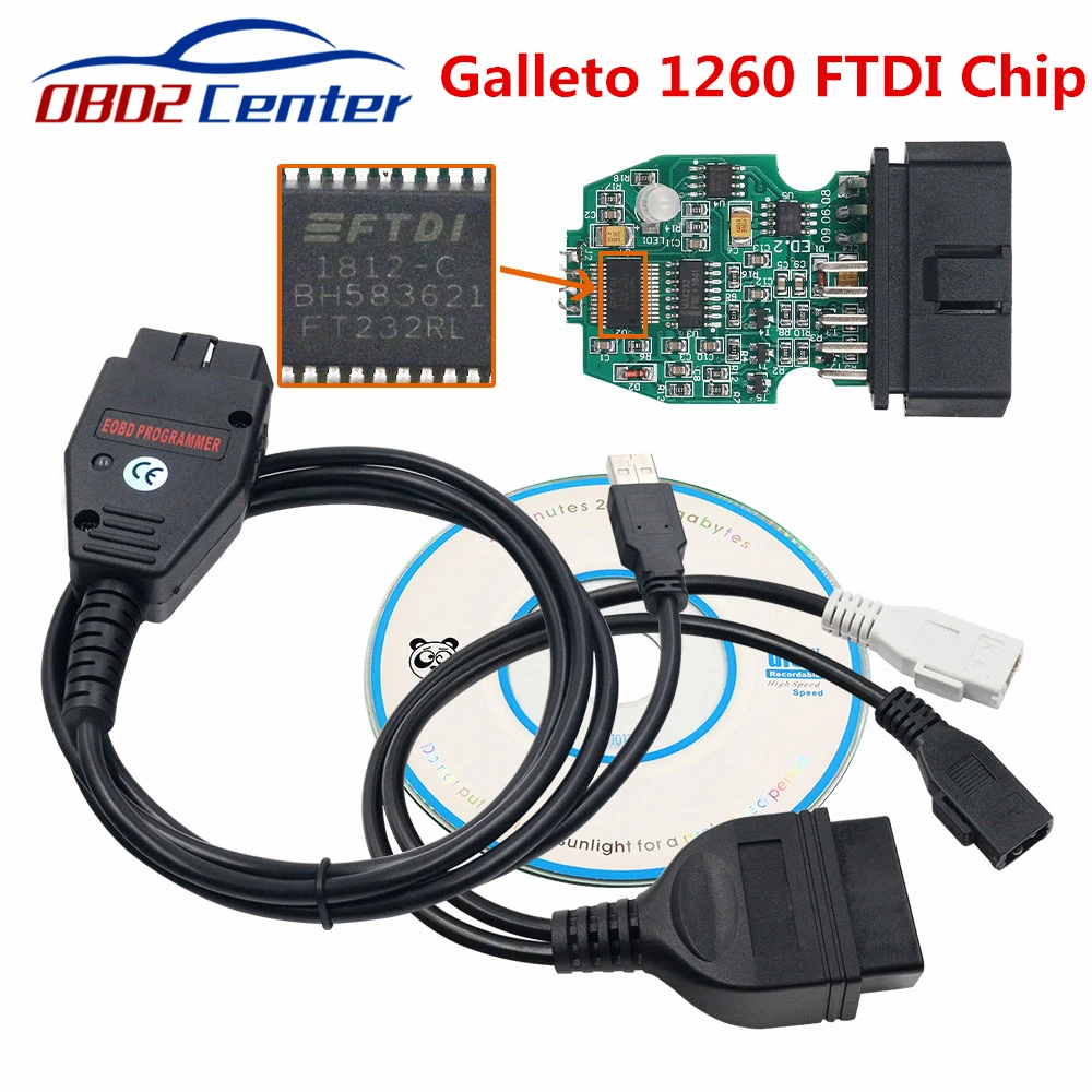 Qualified FTDI Galletto-1260 OBD2 ECU Chip Tuning Scanner Galletto 1260 EOBD OBDII ECU Flasher FTDI FT232RQ Chip OBD OBDII Cable