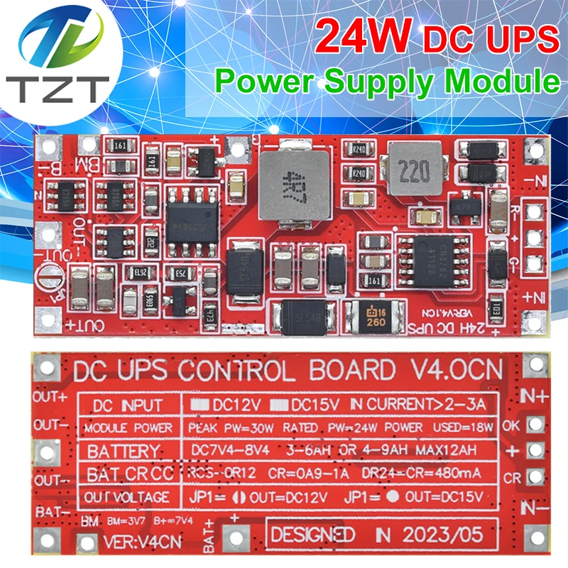 TZT DC 12V/15V 24W 1A UPS Power Supply Module Uninterruptible Power Control Board 2S V4.0CN Charging Step Up Protection Module