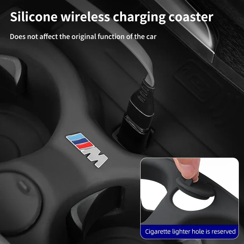 -Silikon-Auto-Getränkehalter-Untersetzer, zentrale Steuerung, kabelloses Ladepad für BMW 3 5er G30 G32 6GT X3 X4 ix3 G01 G02 G22 G20