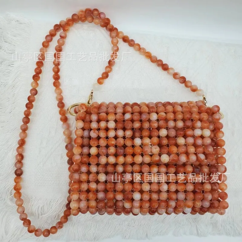 

Fashion Acrylic Amber Beaded Women's Shoulder Bag New Retro Versatile Flip Phone Crossbody Bags for Woman 2024 Customization