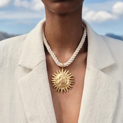 ZAA-collares de Metal con colgante de sol y flor para mujer, gargantilla de tendencia para fiesta en la playa, joyería de verano, regalos, 2024