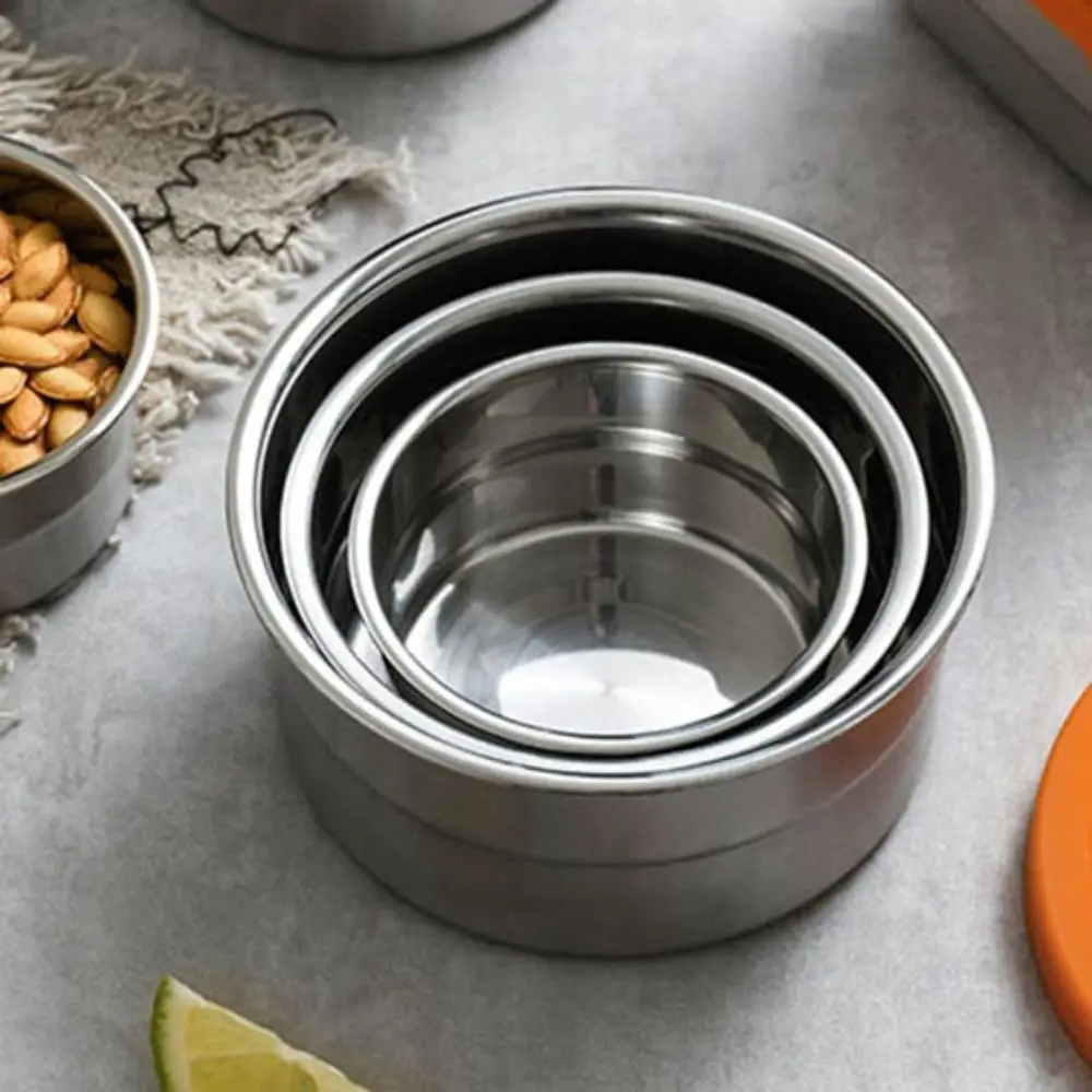 

Stainless Steel Food Storage Container with Orange Silicone Lid Leakproof Fresh-keeping Box Sealed Rectangle/round