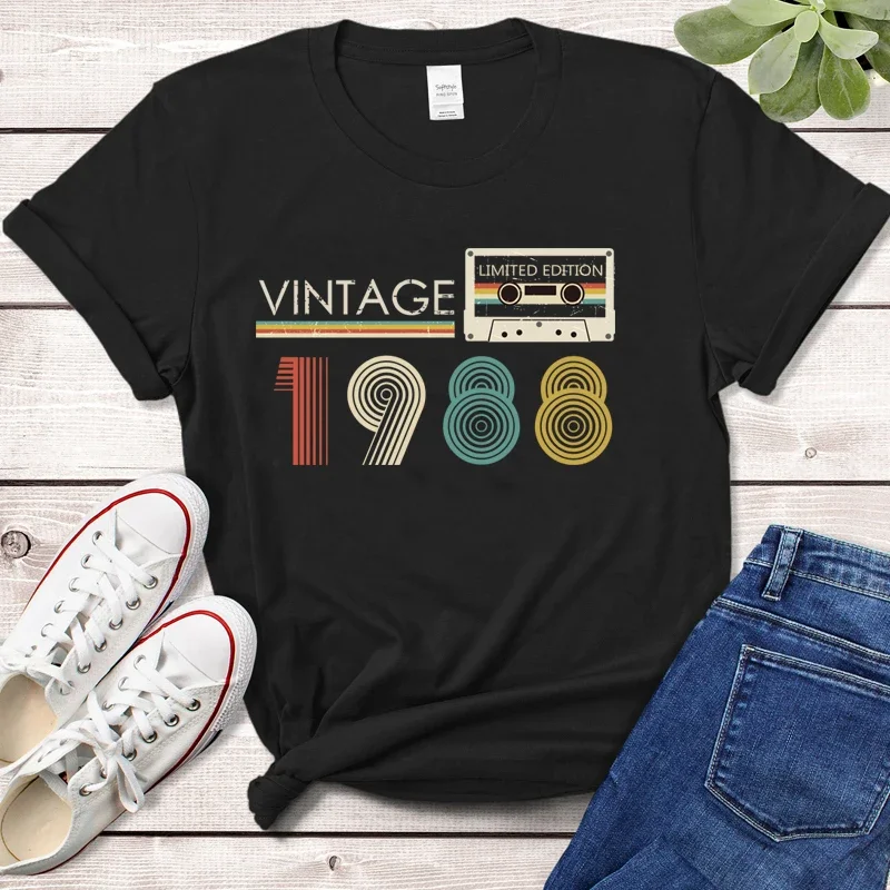 Camiseta Vintage hecha en 1988 para mujer, camiseta divertida con funda de cinta de edición limitada, 36 años, regalo de cumpleaños para esposa y madre