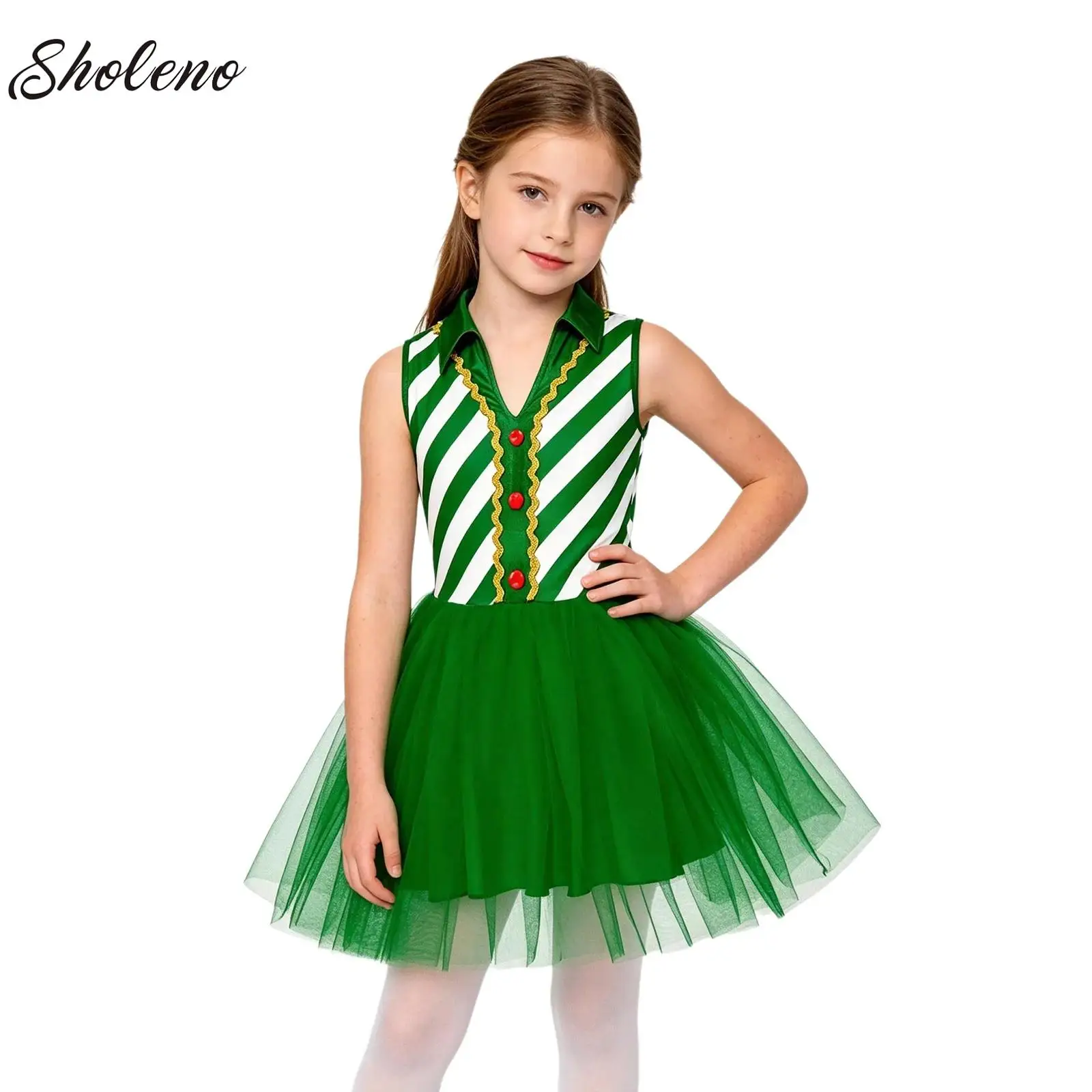 Kids Girls Sequins Striped Ballet Dance Tulle Dress Dancewear Sleeveless Leotard Dress Roller Figure Ice Skating Stage Clothes