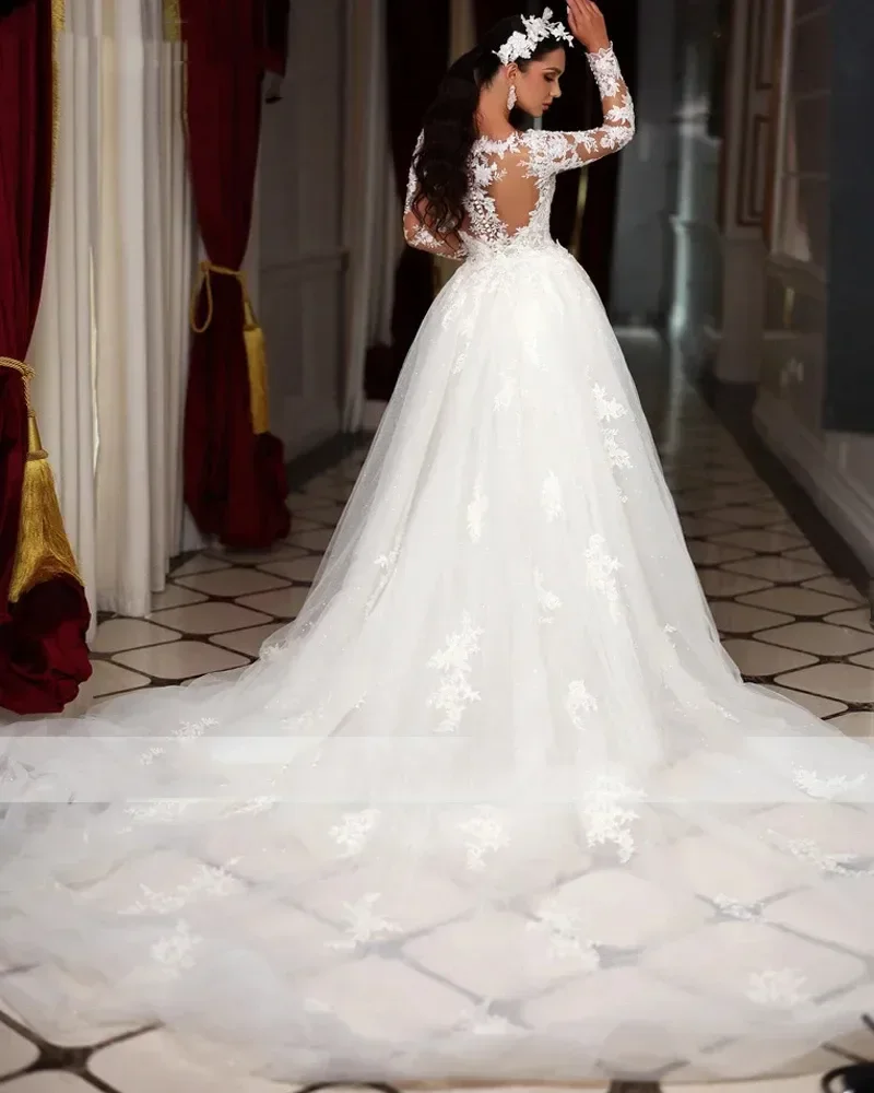 Abito da sposa romantico personalizzato a sirena a maniche lunghe Splendide applicazioni di perline Abito da sposa con strascico staccabile Abiti De