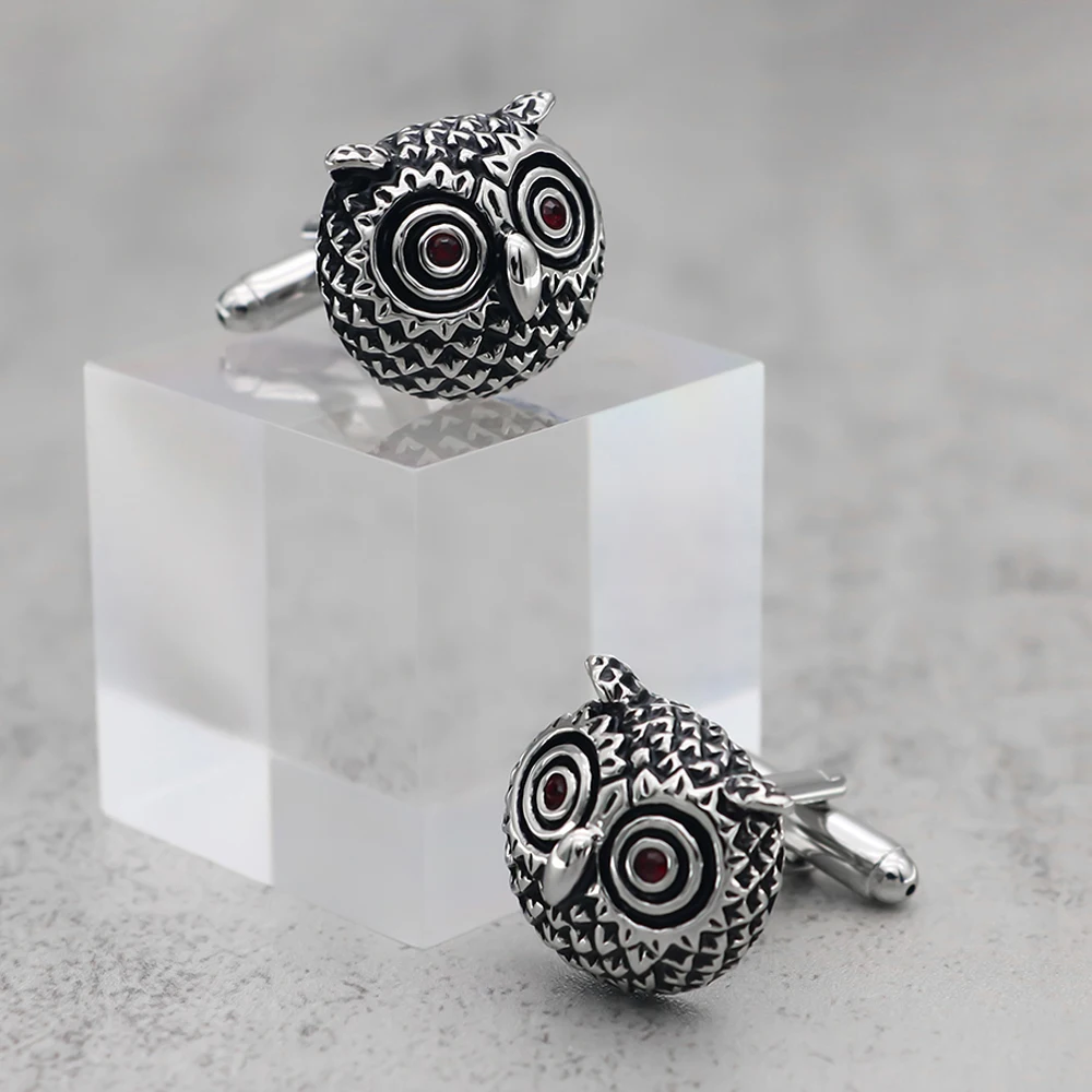 New Arrival Creative Vintage Owl Cuff Links Red Crystal Eye Owl Design Best Gift for Men Wholesale&Retail