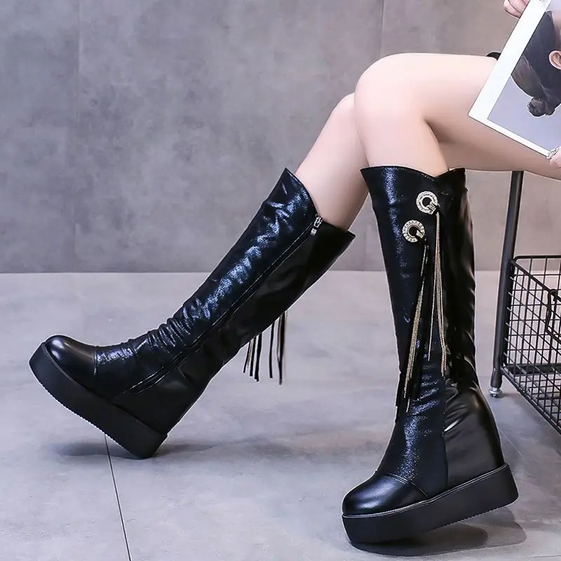 Footwear Very High Heel Ladies Boots Tassel Long Shoes for Women Winter Knee Shaft Platform Sale Waterproof Gothic Boot New In