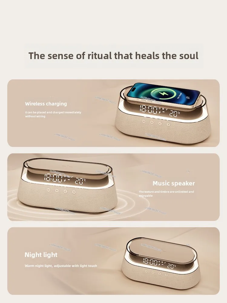 Stereo Night Light Bluetooth Speaker Wireless Charging Alarm Clock Retro Birthday Gift Christmas Annual Meeting Girlfriend