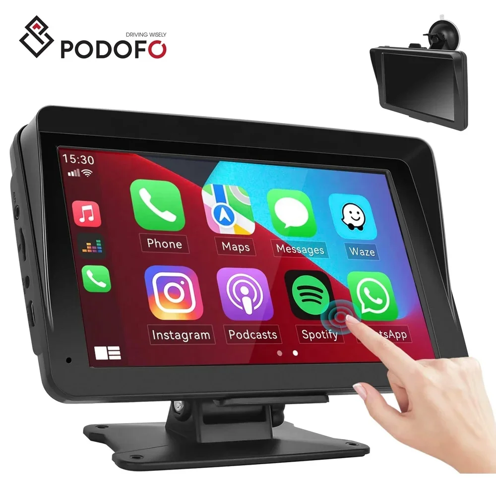 

Podofo портативный беспроводной Carplay и Android авто радиоприемник Autoestereo 7-дюймовый сенсорный экран GPS BT FM умный автомобильный монитор PND