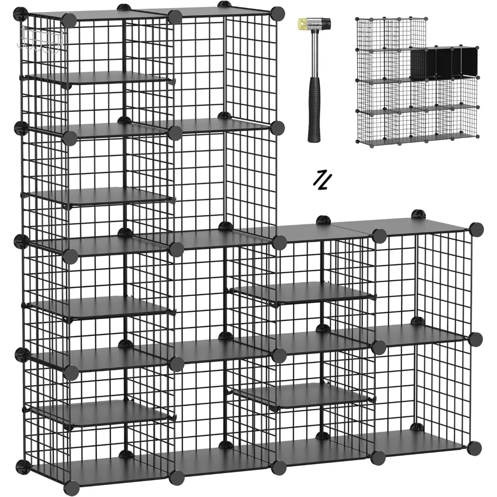

Wire Cube Storage Organizer, 12 Cubes Converted into 14 Cubes, Sturdy Metal Grids Storage Shelf Closet Shelving Units and Storag