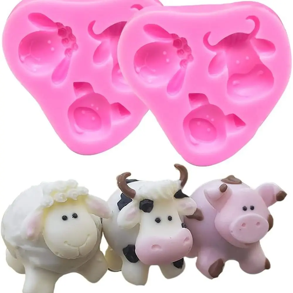 Lindos y encantadores animales de granja cabeza vaca oveja cerdo presente moldes de silicona para DIY pastel Fondant galleta galletas jabón azúcar pudín Choco