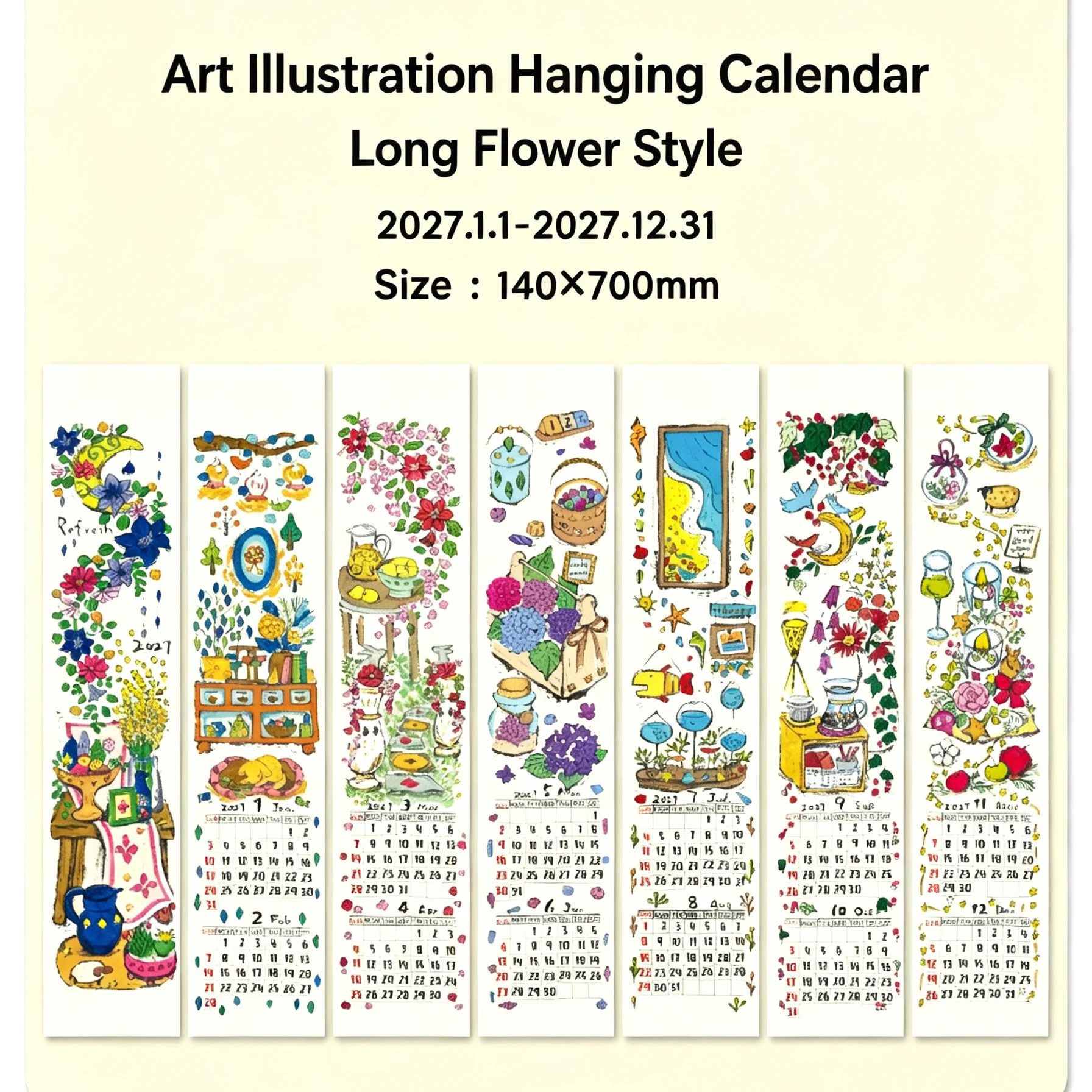 2027 Aesthetic Wall Calendar Botanical Art Calendar Long Hanging Calendar Cottagecore Room Decor Gift