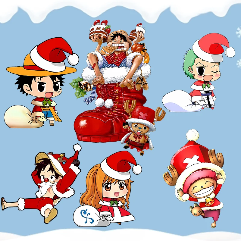 Цельные рождественские гладильные нашивки, новогодний Санта Луффи Нами Чоппер, одежда, декор «сделай сам», аниме, теплопередающая наклейка, рождественский подарок