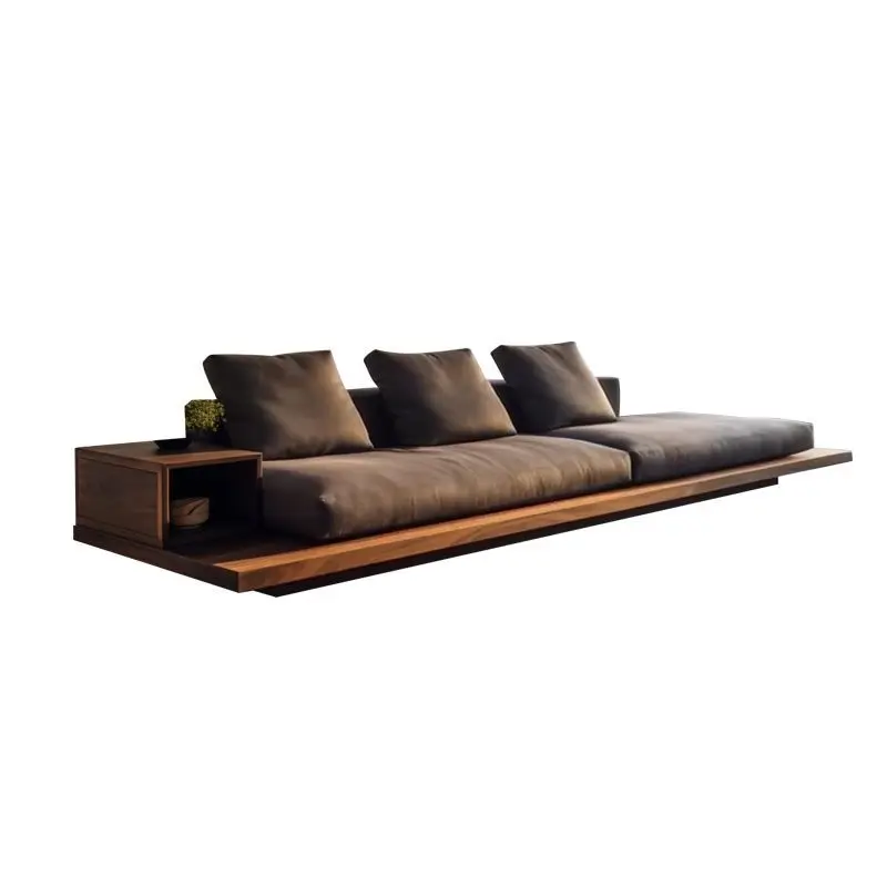 

Modern light luxury South American black walnut sofa, fabric leather straight row solid wood sofa