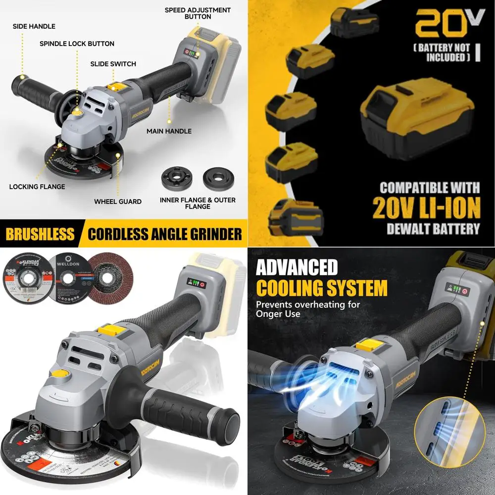 

Аккумуляторная бесщеточная угловая шлифмашина 20В, 4-1/2 дюйма, с металлическим диском, для резки, шлифовки и полировки