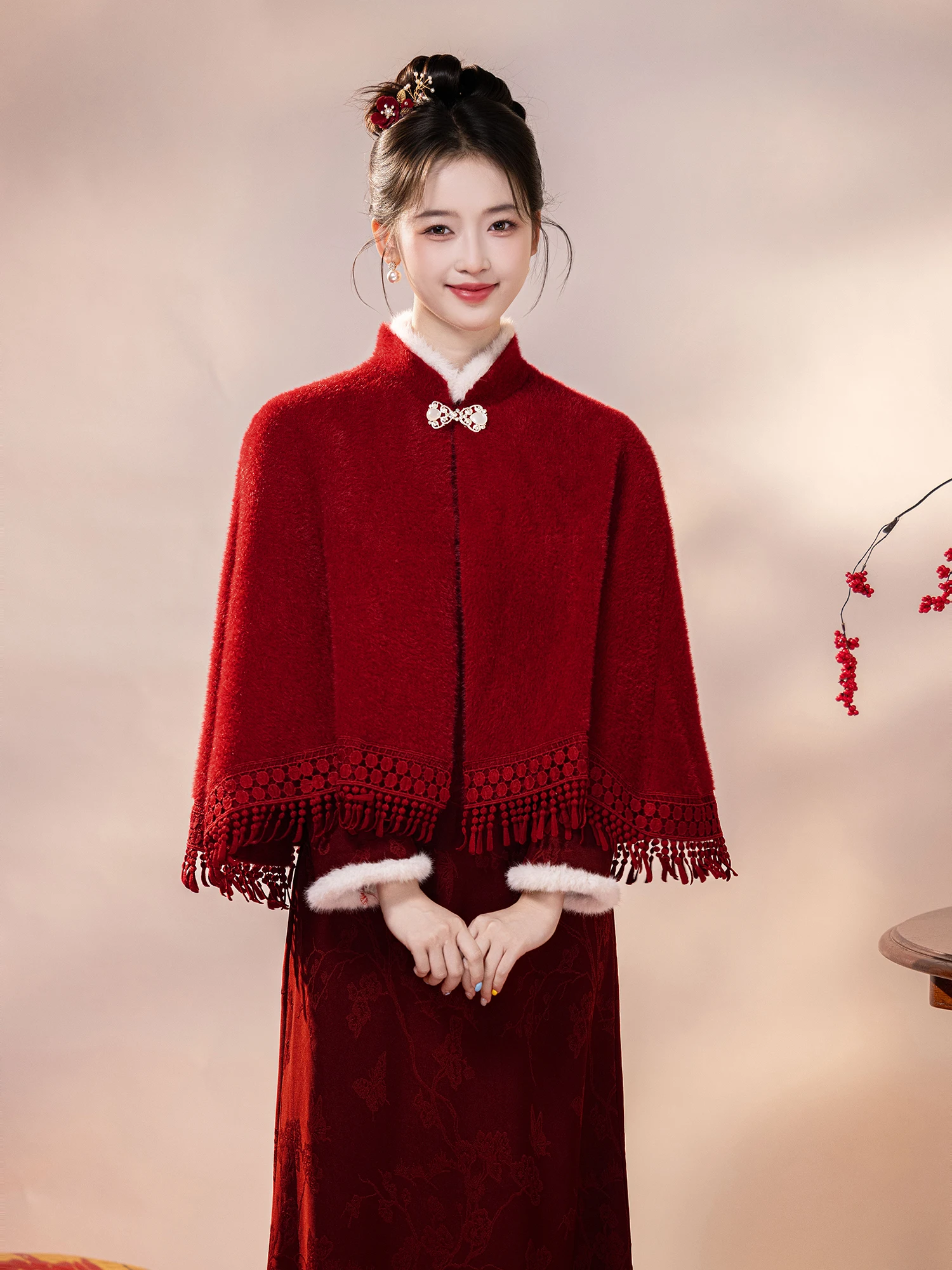 red-awl-outerwear-women's-2026-new-winter-bride-toasting-costume-outerwear-cowl-ne-long-sve-midi-dr