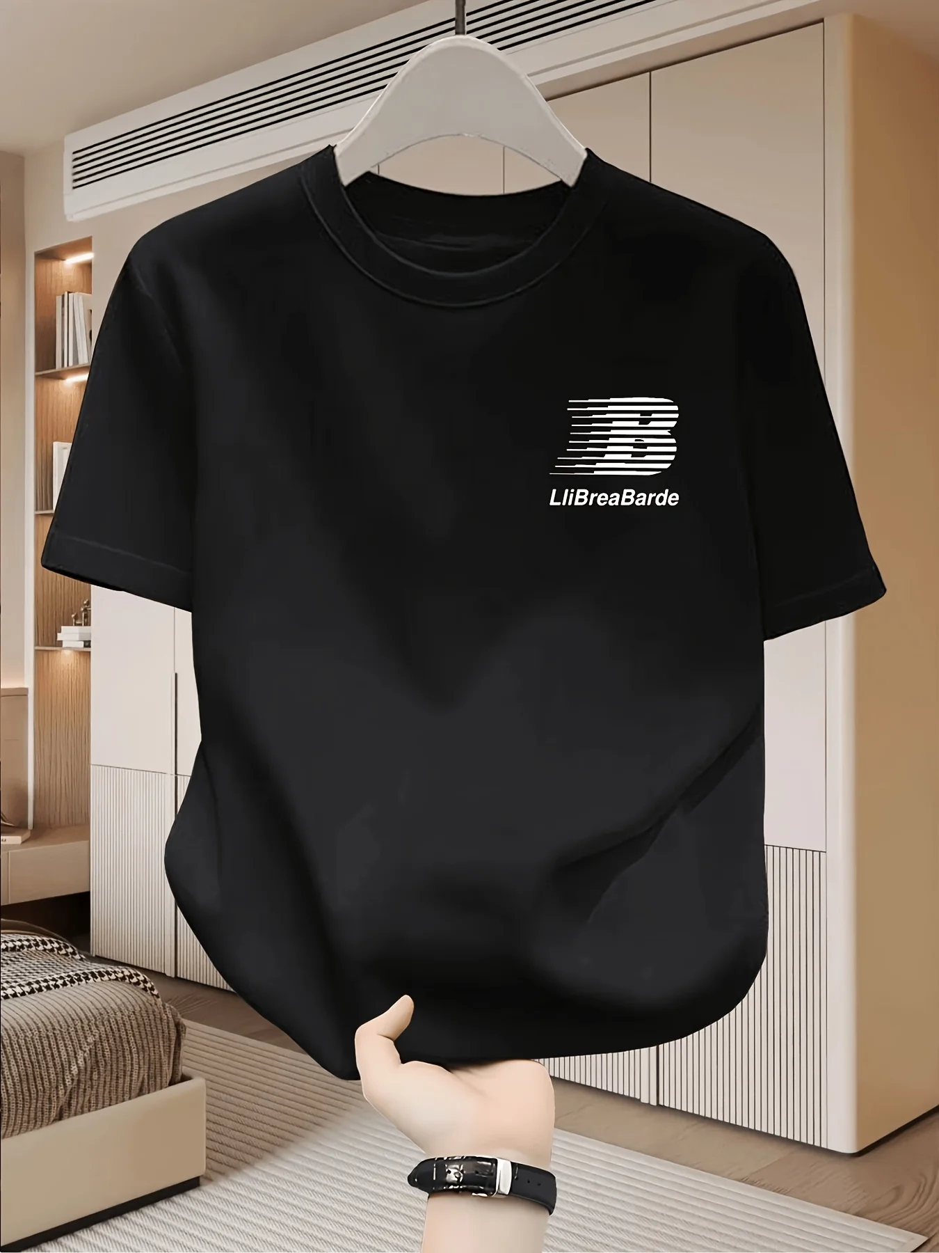 Minimal Speed B Letter Graphic Tee for Men Breathable 100% Cotton Perfect for Summer Sports Casual Streetwear Style