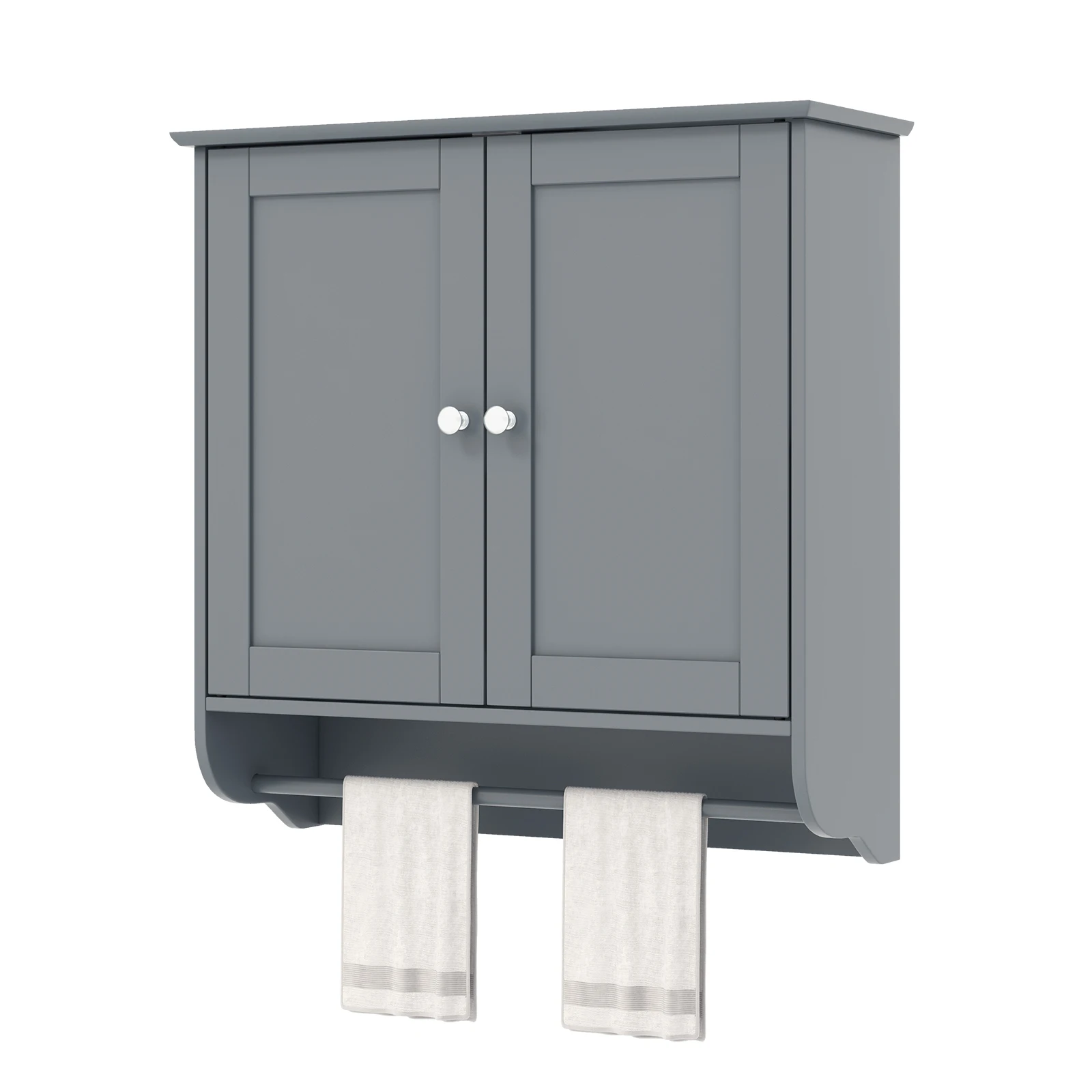 GOFLAME Bathroom Wall Cabinet, Over The Toilet Medicine Cabinet w/ 2 Doors, Adjustable Shelf, Towel Bar