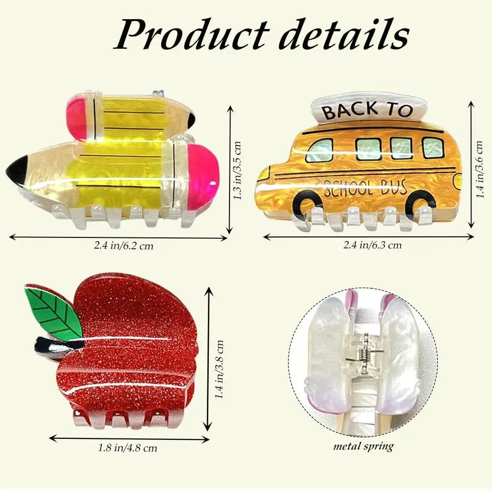 Girls Cute Apple Claw Hair Clip Cartoon School Bus Shark Design Creative Ponytail Hair Accessory Computer Theme