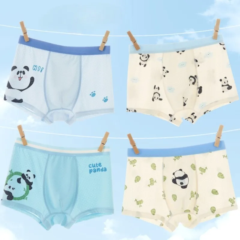 

4PCS Kids Mesh Breathable Panties Summer Cool Comfort Boys Antibacterial Underwears 3+y Young Children Cute Panda Print Knickers